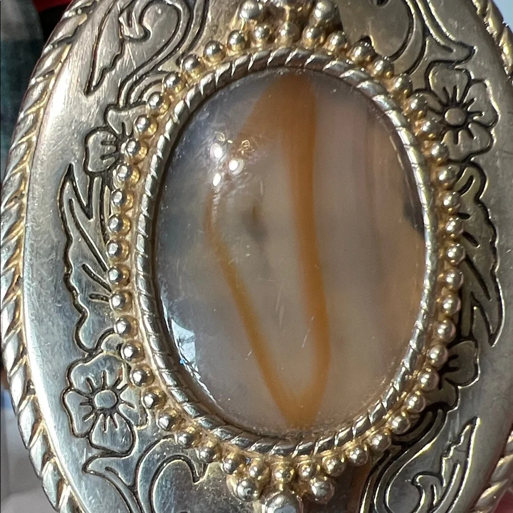 Vintage Silver and Brown Oval Belt Buckle